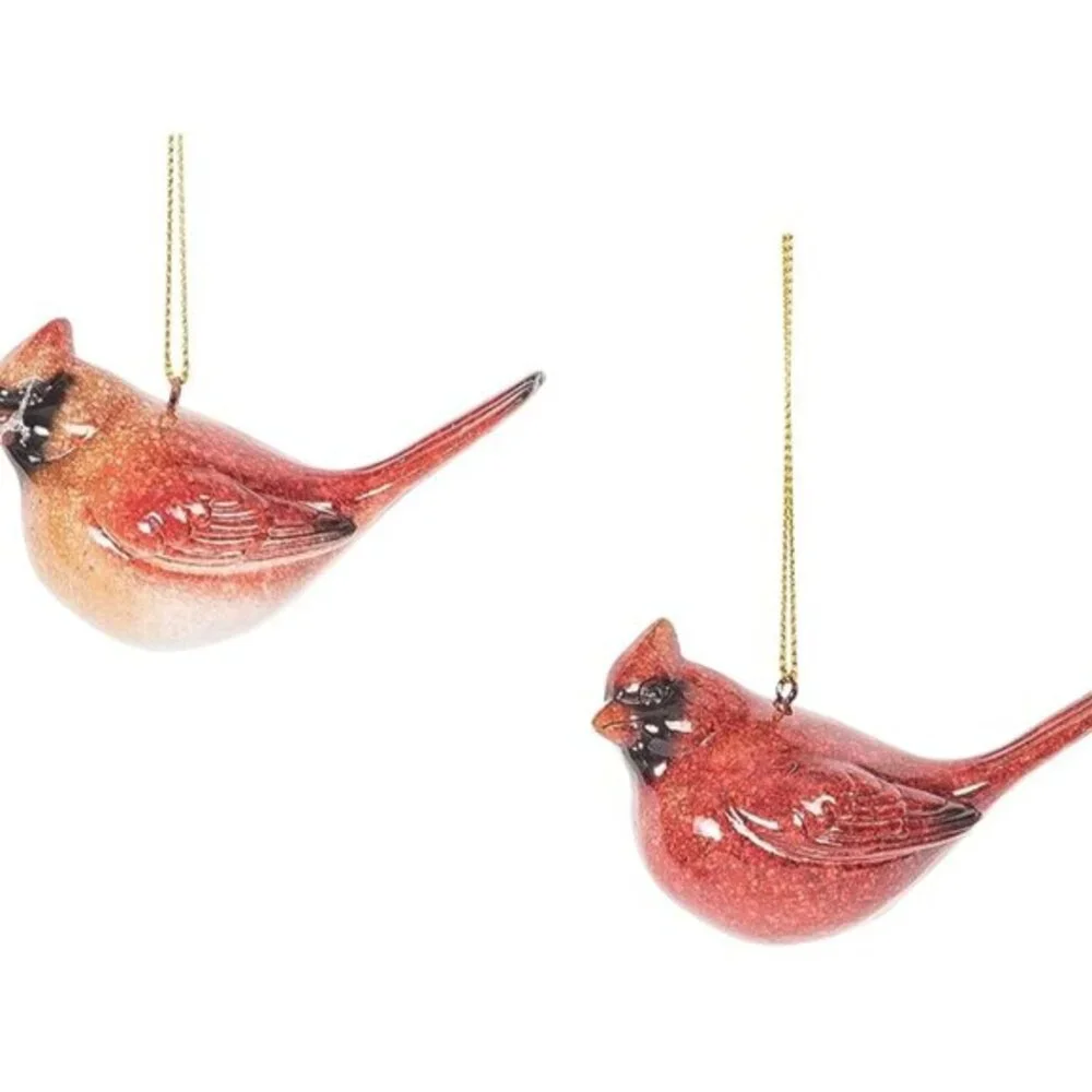 Set Of 3 Gallerie II Cardinal Bird Hanging Christmas Ornaments With Gold String‎